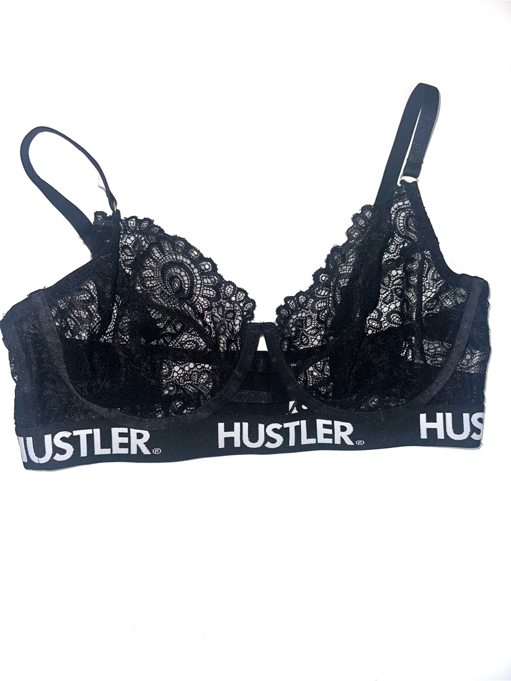 Yves Saint Laurent Black Lace Underwire Bralette with Logo Band